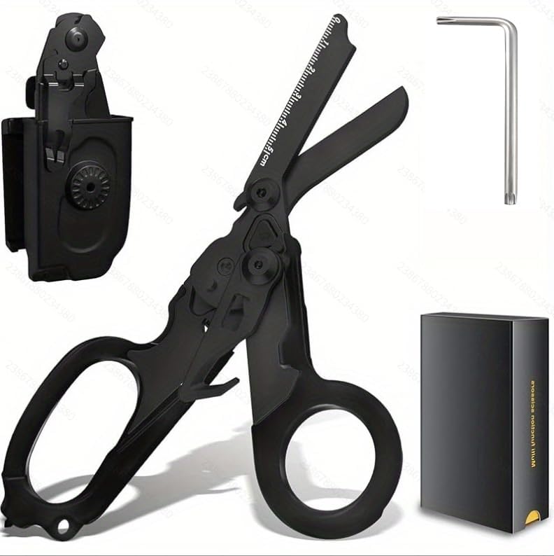 Lemasa 6-in-1 trauma shears - emergency responders, outdoor emergencies, medical staff, and outdoor camping, Gift box packaging with scissors storage K sheaths (Electroplating black) - Image 1